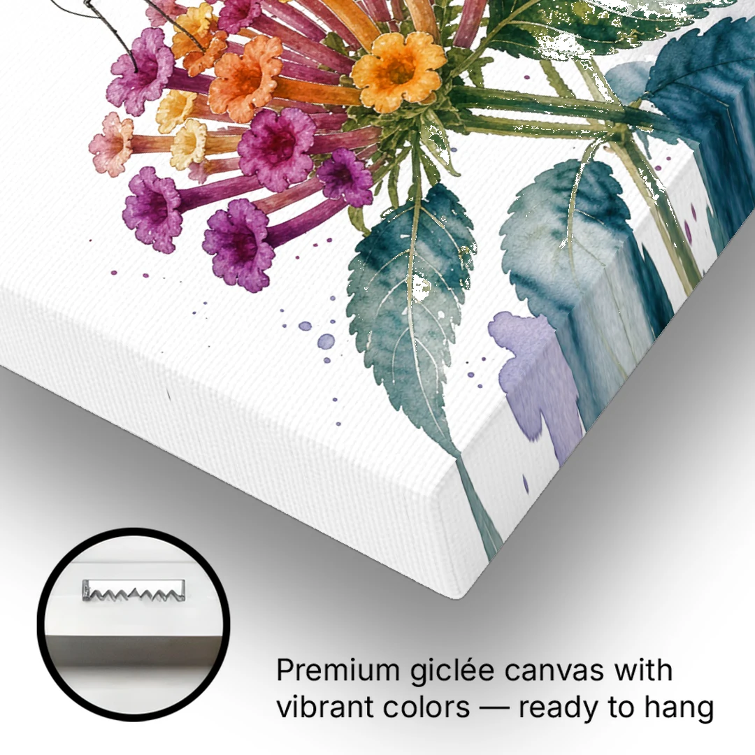 Watercolor Butterfly Painting of a Glasswing on Lantana - Canvas Wall Art - Gallery Wrap Corner