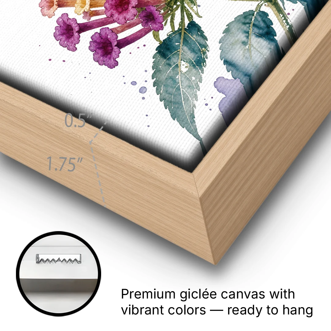 Watercolor Butterfly Painting of a Glasswing on Lantana - Oak Framed Canvas Wall Art - Gallery Wrap Corner