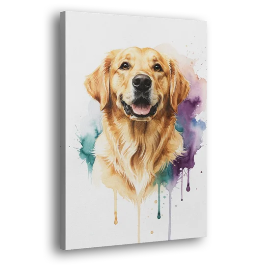 Watercolor Golden Retriever Portrait - Canvas Wall Art - Side