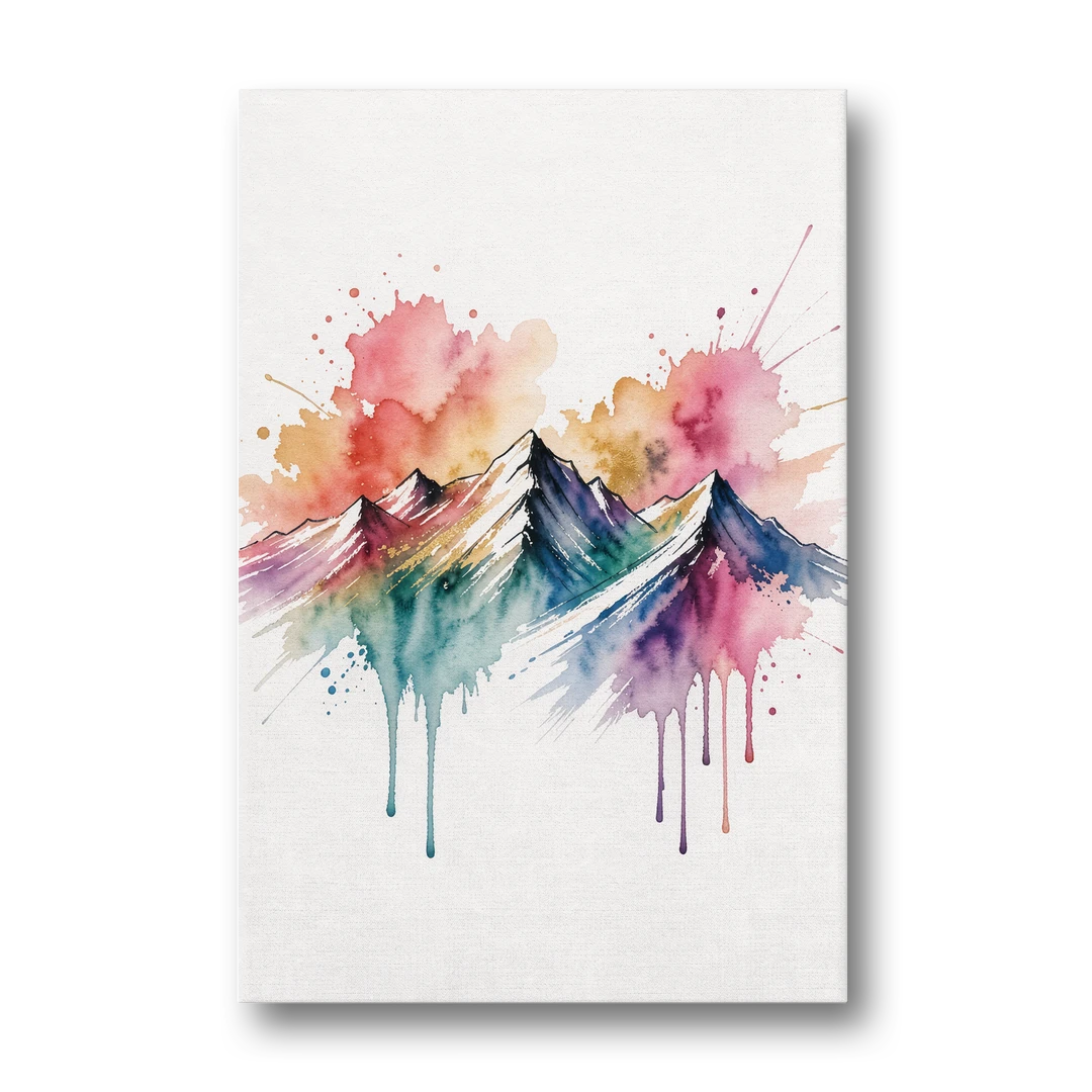 Watercolor Mountain in Sunset Bloom for the Living Room - Canvas Wall Art - Front