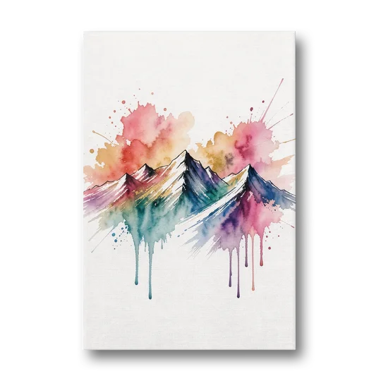 Watercolor Mountain in Sunset Bloom for the Living Room - Canvas Wall Art - Front