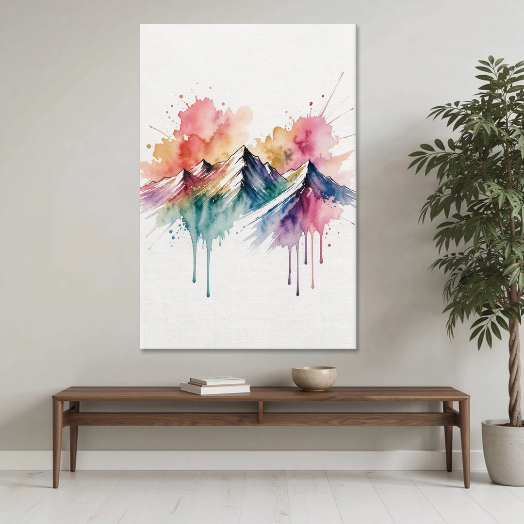Watercolor Mountain in Sunset Bloom for the Living Room - Canvas Wall Art - Coffee Table - 40x60