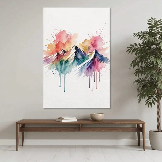 Watercolor Mountain in Sunset Bloom for the Living Room - Canvas Wall Art - Coffee Table - 40x60
