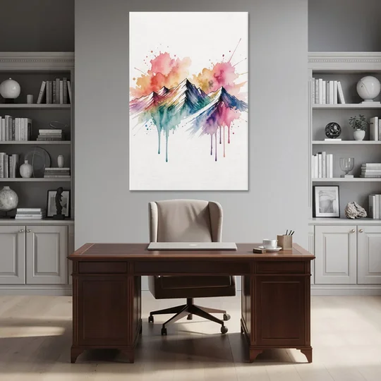 Watercolor Mountain in Sunset Bloom for the Living Room - Canvas Wall Art - Office - 40x60