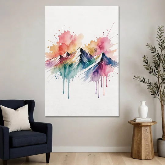 Watercolor Mountain in Sunset Bloom for the Living Room - Canvas Wall Art - Sofa - 40x60