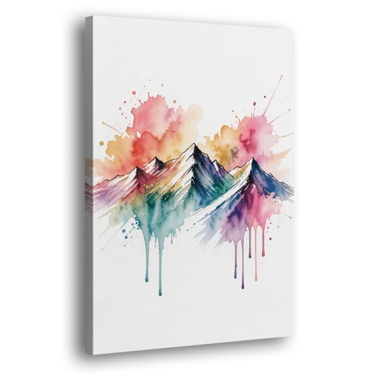 Watercolor Mountain in Sunset Bloom for the Living Room - Canvas Wall Art - Side