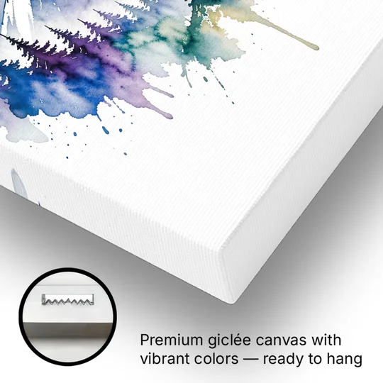 Watercolor Mountain Painting in Violet Bloom - Canvas Wall Art - Gallery Wrap Corner