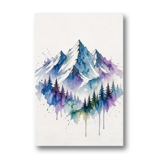Watercolor Mountain Painting in Violet Bloom - Canvas Wall Art - Front