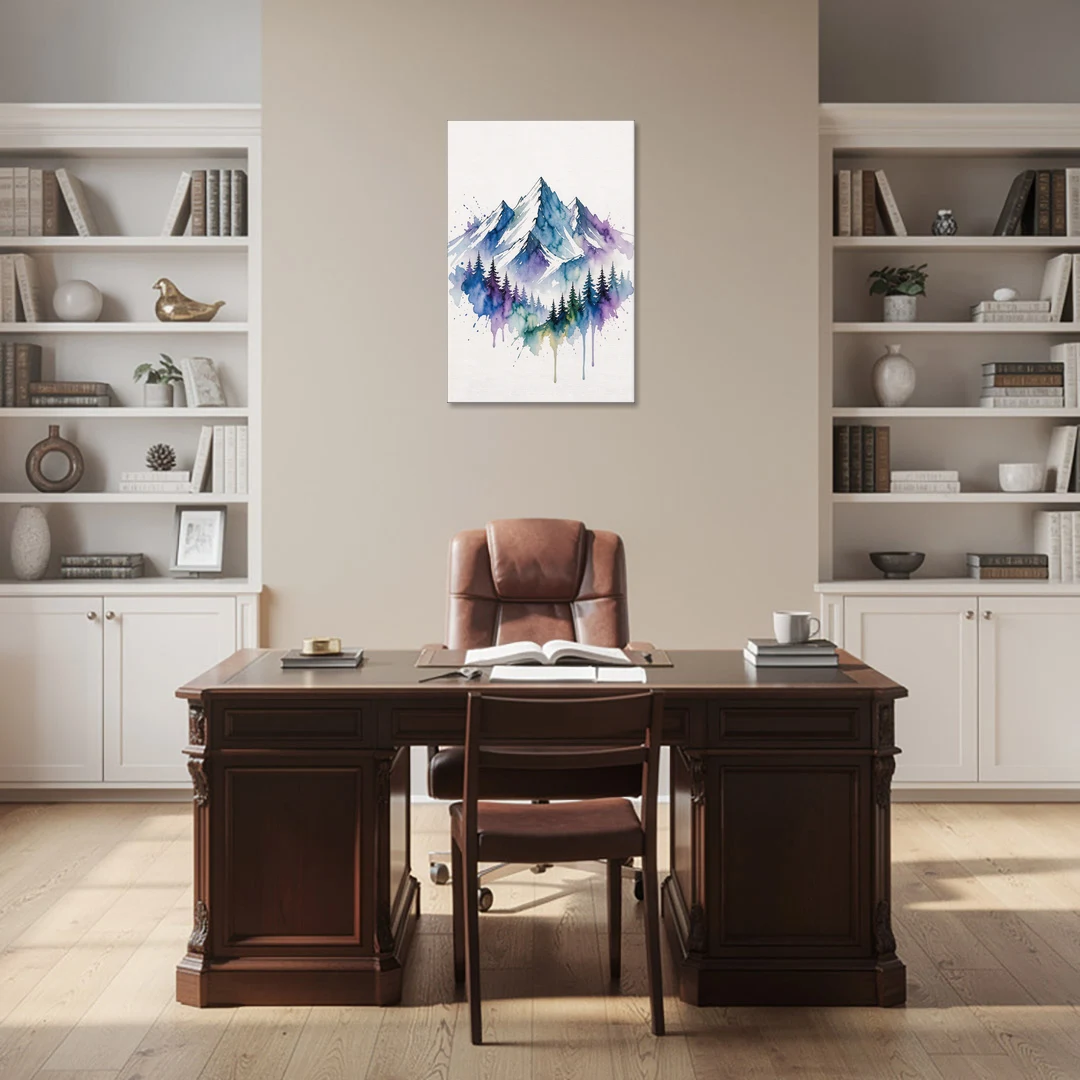Watercolor Mountain Painting in Violet Bloom - Canvas Wall Art - Office - 24x36