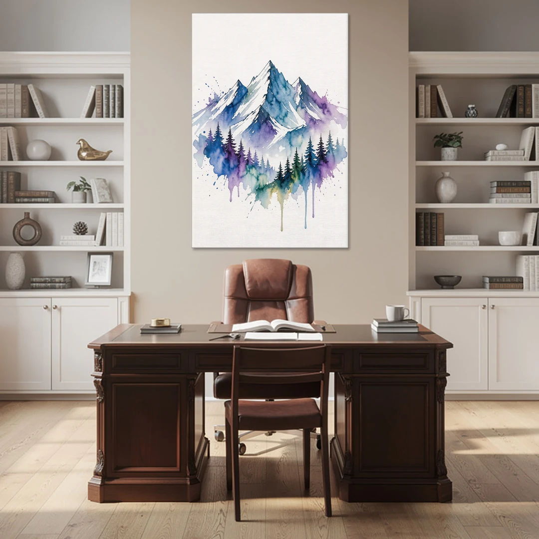 Watercolor Mountain Painting in Violet Bloom - Canvas Wall Art - Office - 40x60