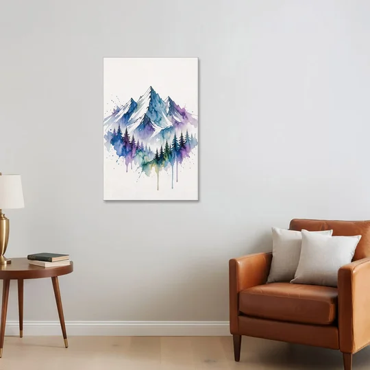 Watercolor Mountain Painting in Violet Bloom - Canvas Wall Art - Sofa - 24x36