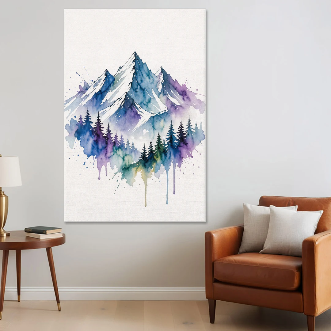 Watercolor Mountain Painting in Violet Bloom - Canvas Wall Art - Sofa - 40x60