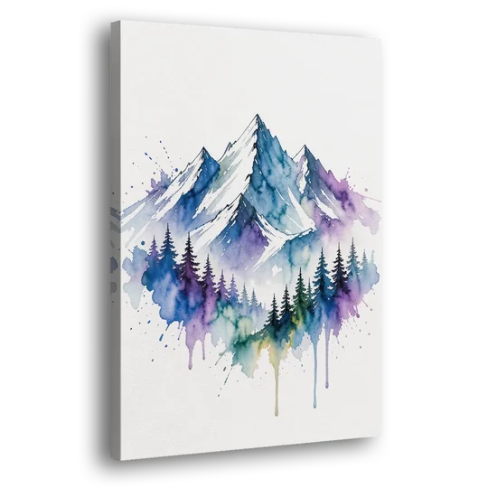 Watercolor Mountain Painting in Violet Bloom - Canvas Wall Art - Side