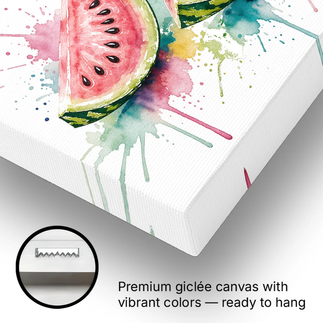 Watermelon Painting with Three Juicy Slices - Canvas Wall Art - Gallery Wrap Corner