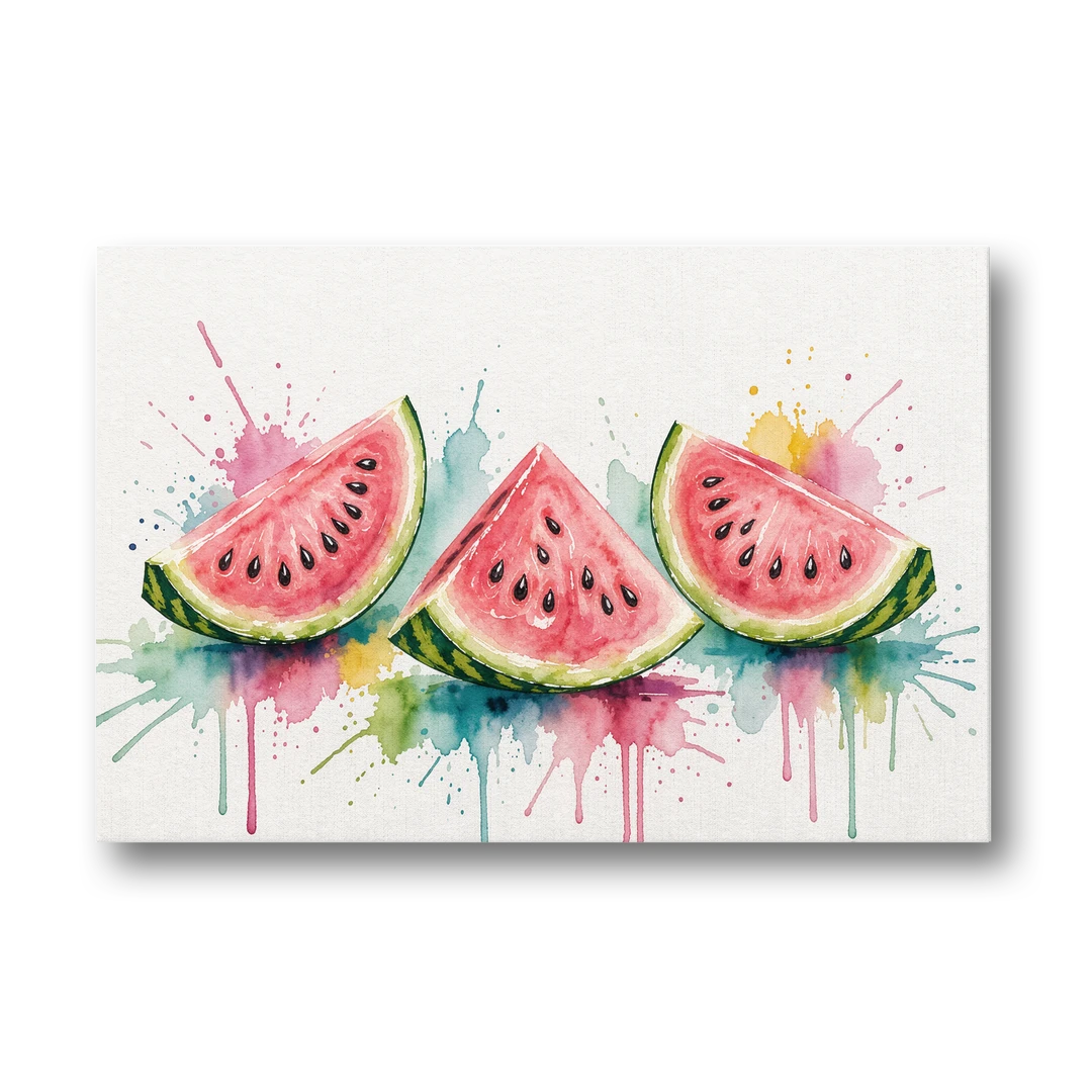 Watermelon Painting with Three Juicy Slices - Canvas Wall Art - Front