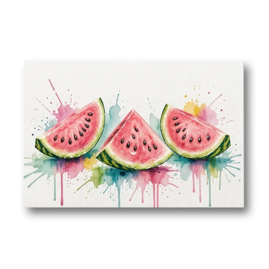 Watermelon Painting with Three Juicy Slices - Canvas Wall Art - Front