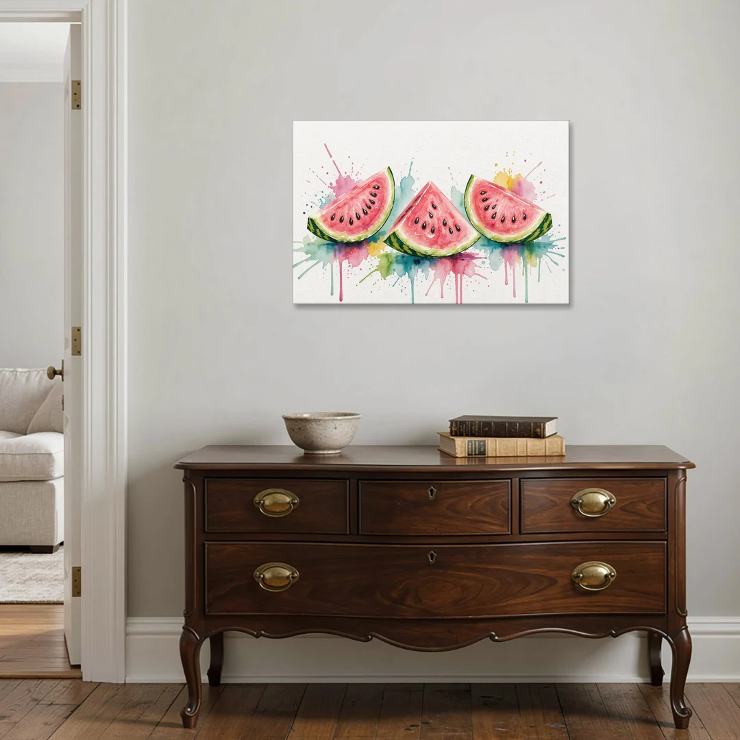 Watermelon Painting with Three Juicy Slices - Canvas Wall Art - Coffee Table - 36x24