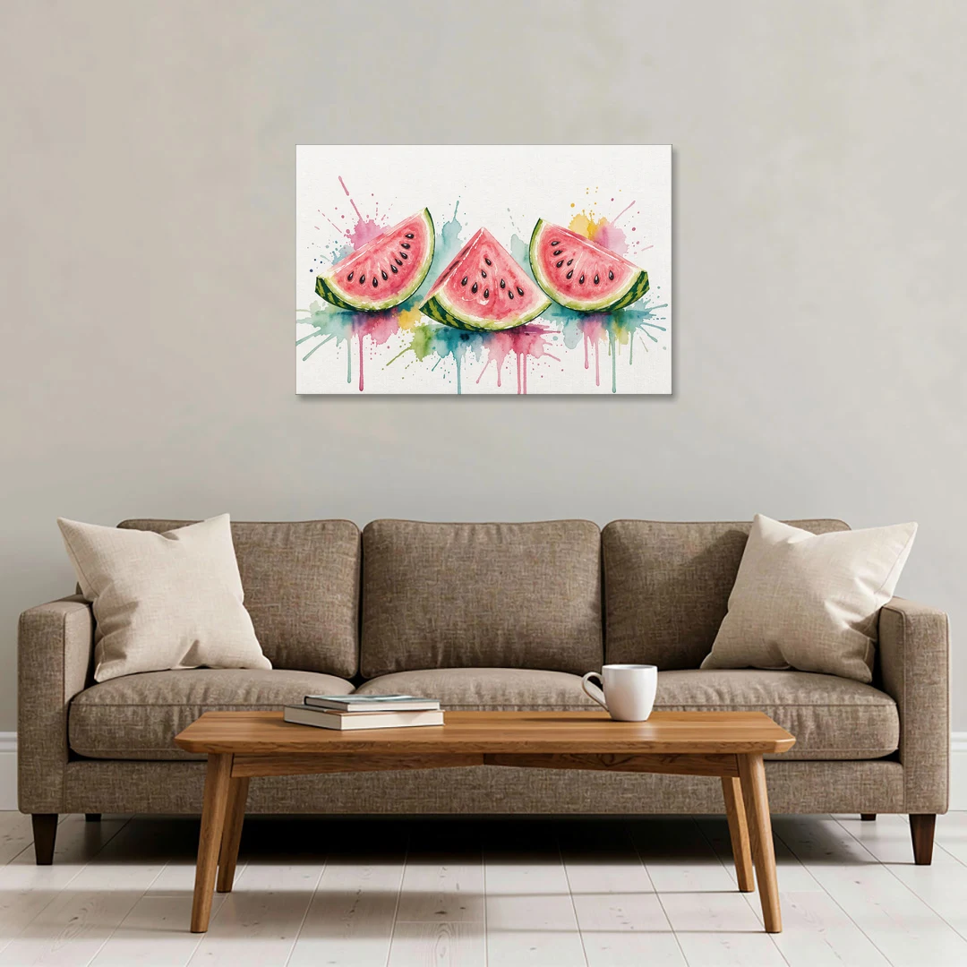 Watermelon Painting with Three Juicy Slices - Canvas Wall Art - Sofa - 36x24