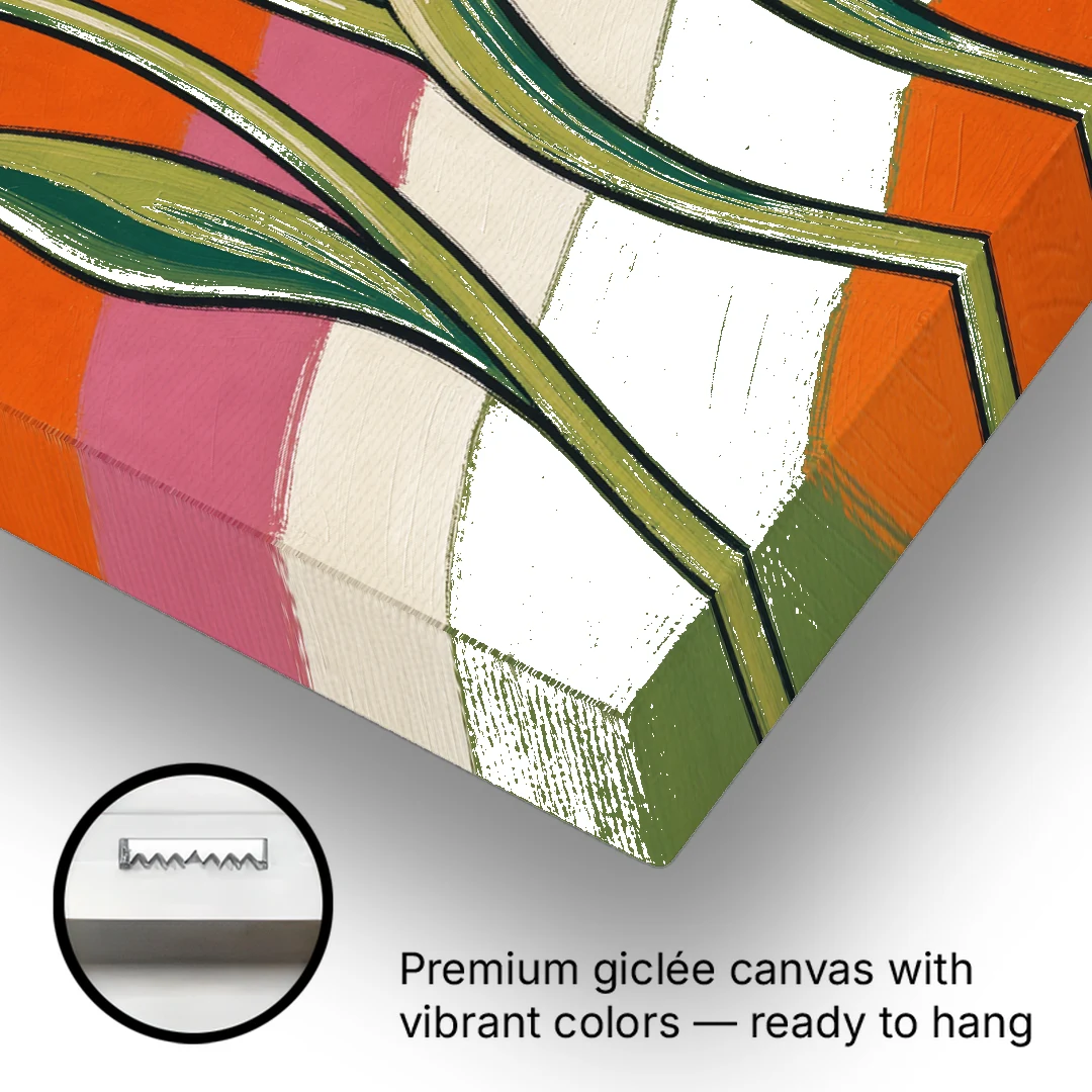 Wavy Retro Dancing Tulip Trio - Canvas Wall Art - Gallery Wrap Corner