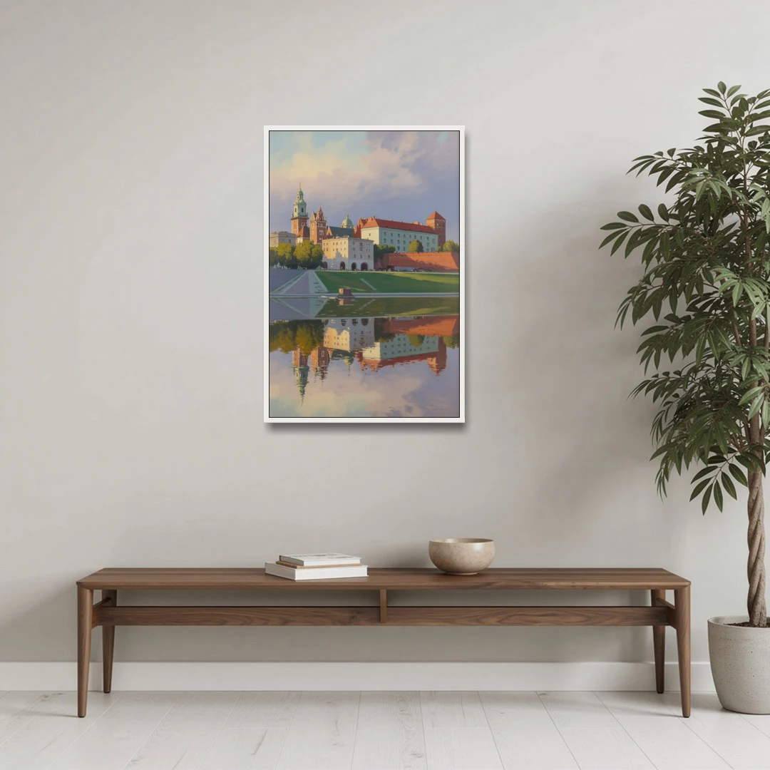 Wawel Castle Majesty - White Framed Canvas Wall Art - Coffee Table - 24x36