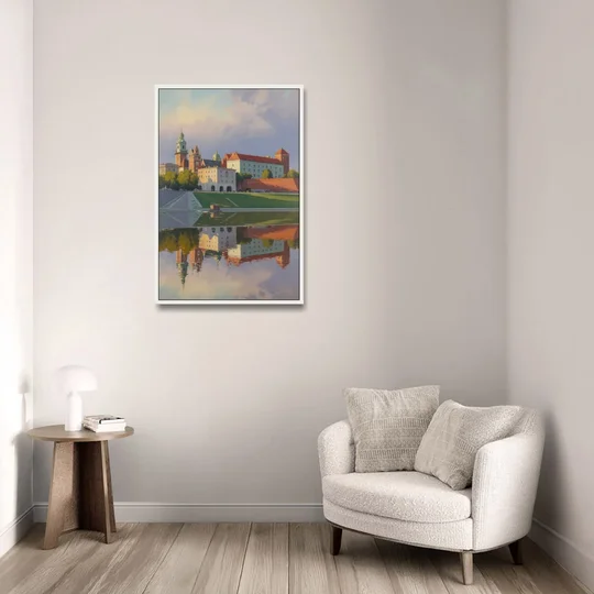 Wawel Castle Majesty - White Framed Canvas Wall Art - Sofa - 24x36