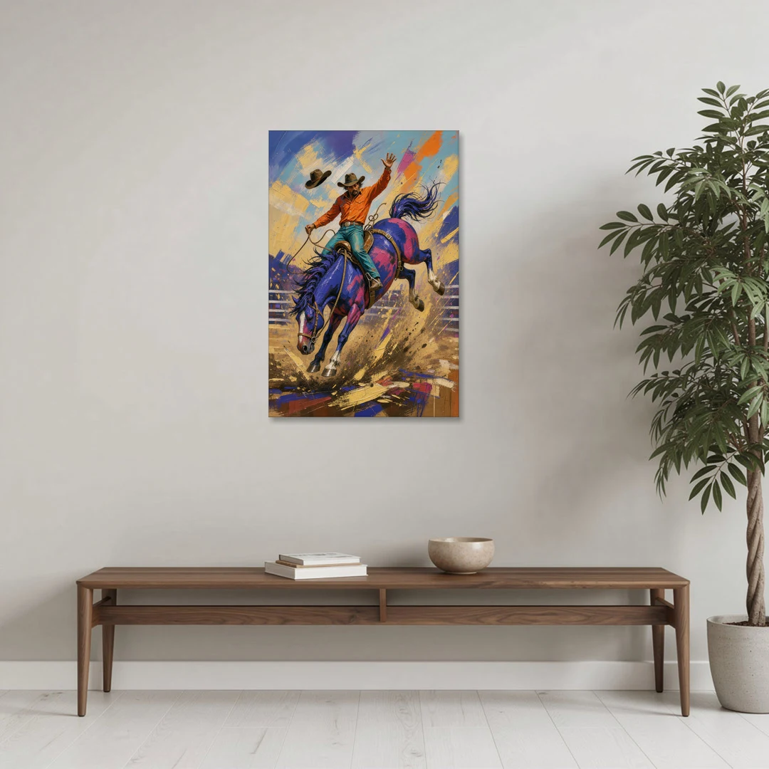Western Art Prints of a Bronc Rider Thrown High - Canvas Wall Art - Coffee Table - 24x36