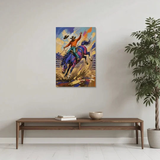 Western Art Prints of a Bronc Rider Thrown High - Canvas Wall Art - Coffee Table - 24x36