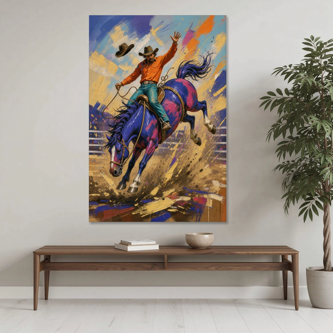 Western Art Prints of a Bronc Rider Thrown High - Canvas Wall Art - Coffee Table - 40x60