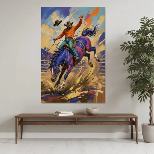Western Art Prints of a Bronc Rider Thrown High - Canvas Wall Art - Coffee Table - 40x60