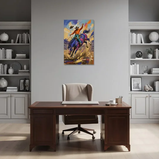 Western Art Prints of a Bronc Rider Thrown High - Canvas Wall Art - Office - 24x36