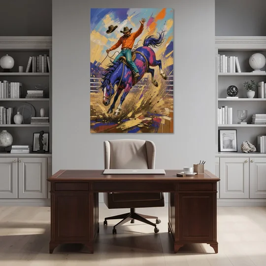 Western Art Prints of a Bronc Rider Thrown High - Canvas Wall Art - Office - 40x60