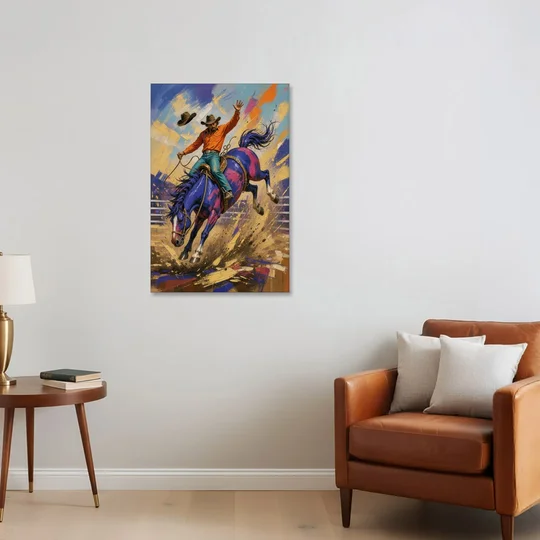 Western Art Prints of a Bronc Rider Thrown High - Canvas Wall Art - Sofa - 24x36