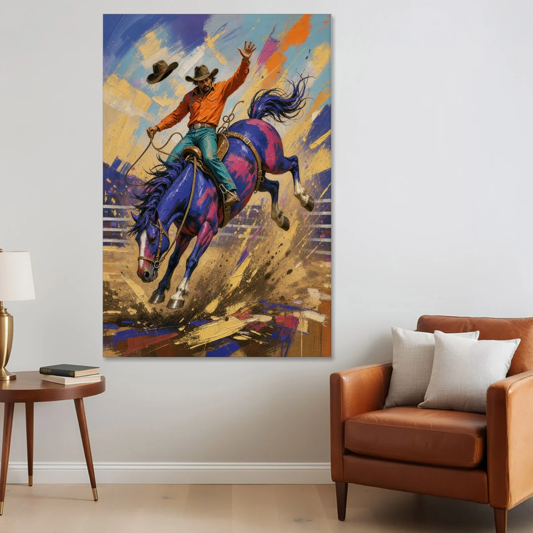 Western Art Prints of a Bronc Rider Thrown High - Canvas Wall Art - Sofa - 40x60