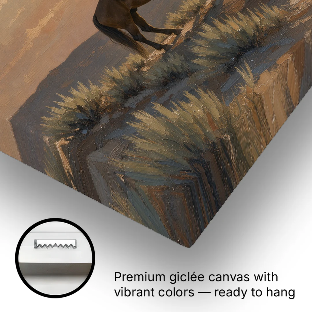 Western Decor for Living Room Rider Under the Moon - Canvas Wall Art - Gallery Wrap Corner