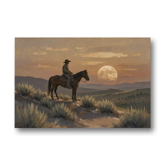 Western Decor for Living Room Rider Under the Moon - Canvas Wall Art - Front