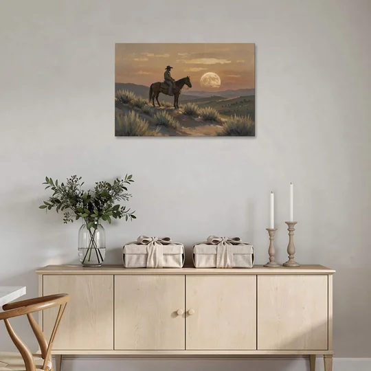 Western Decor for Living Room Rider Under the Moon - Canvas Wall Art - Coffee Table - 36x24