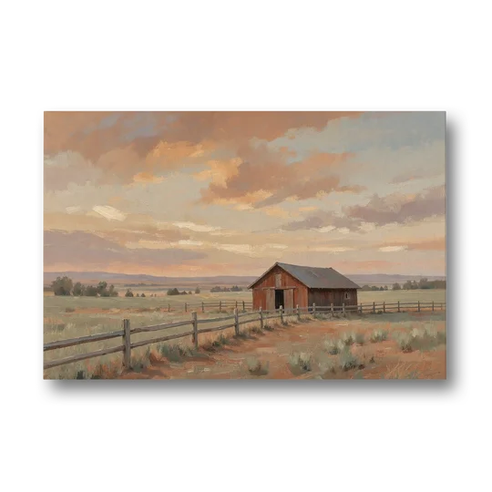 Western Landscape Painting with Lone Red Barn - Canvas Wall Art - Front