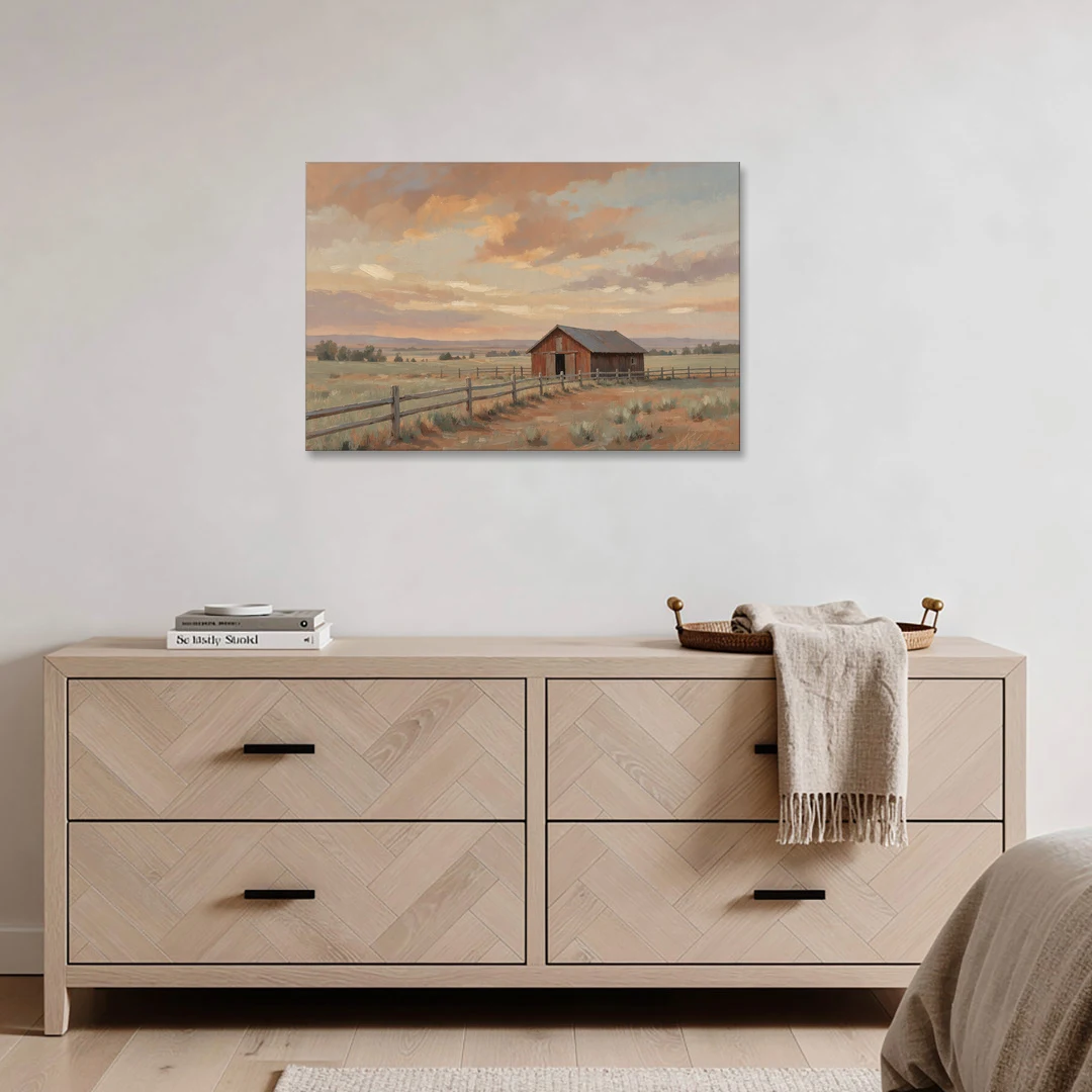 Western Landscape Painting with Lone Red Barn - Canvas Wall Art - Coffee Table - 36x24