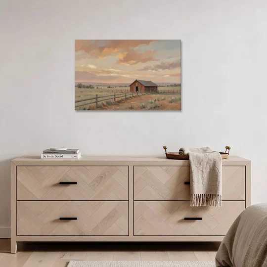 Western Landscape Painting with Lone Red Barn - Canvas Wall Art - Coffee Table - 36x24
