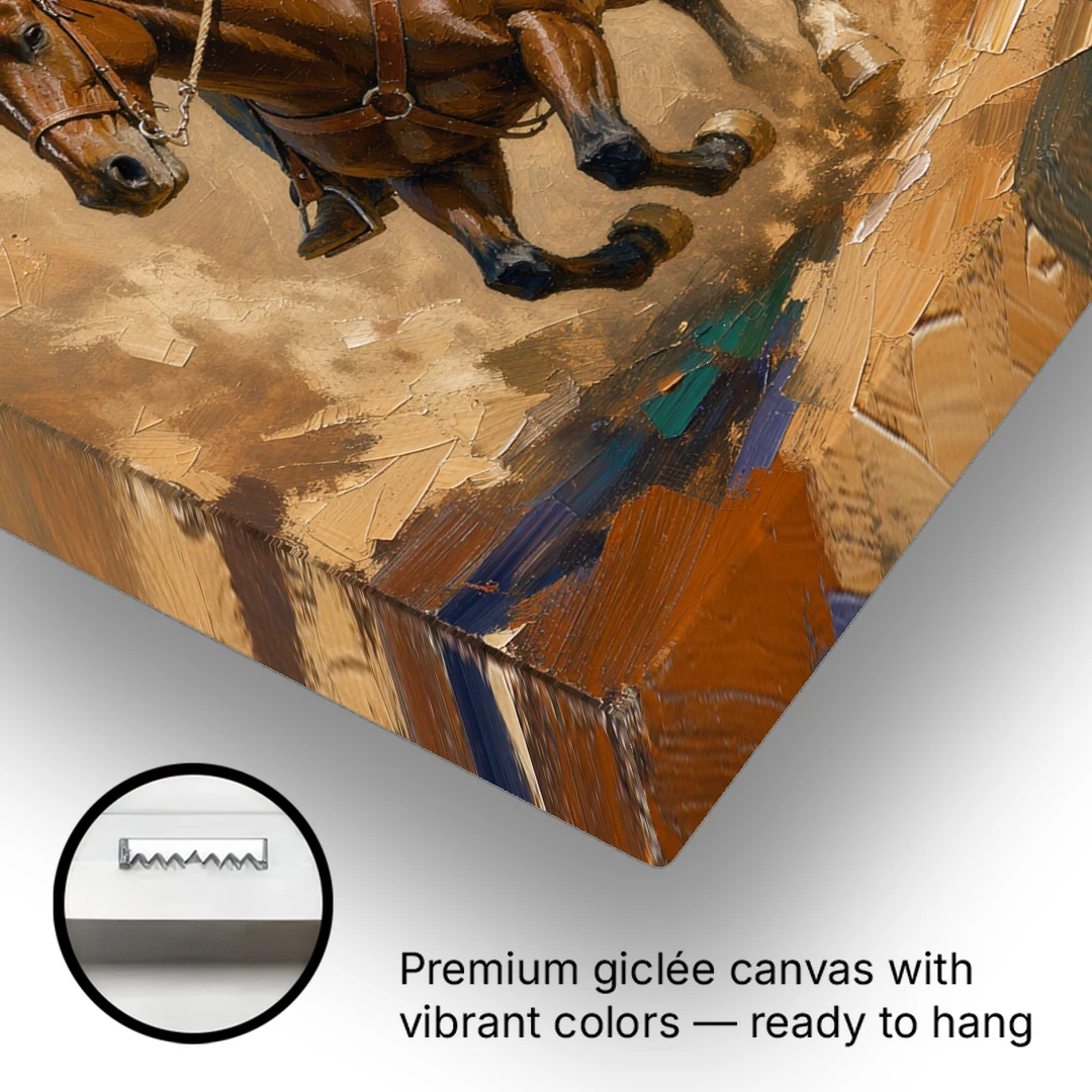 Western Oil Painting of a Lasso at Full Gallop - Canvas Wall Art - Gallery Wrap Corner