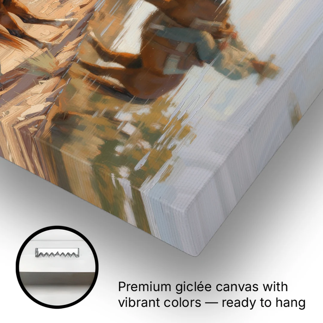 Western Wall Art for Bedroom Rider at the Creek - Canvas Wall Art - Gallery Wrap Corner