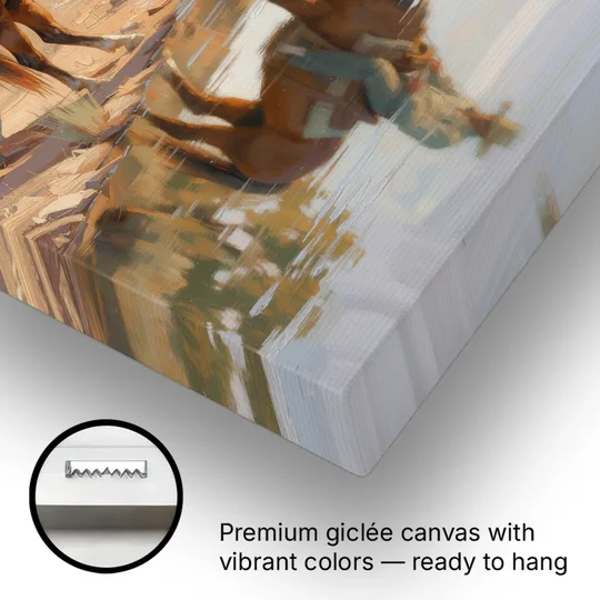 Western Wall Art for Bedroom Rider at the Creek - Canvas Wall Art - Gallery Wrap Corner