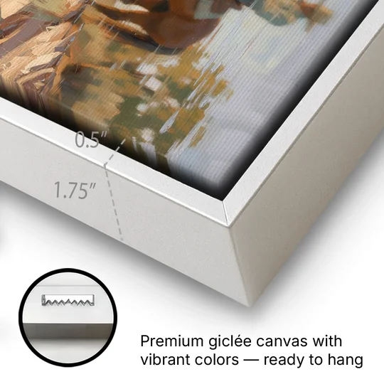 Western Wall Art for Bedroom Rider at the Creek - White Framed Canvas Wall Art - Gallery Wrap Corner