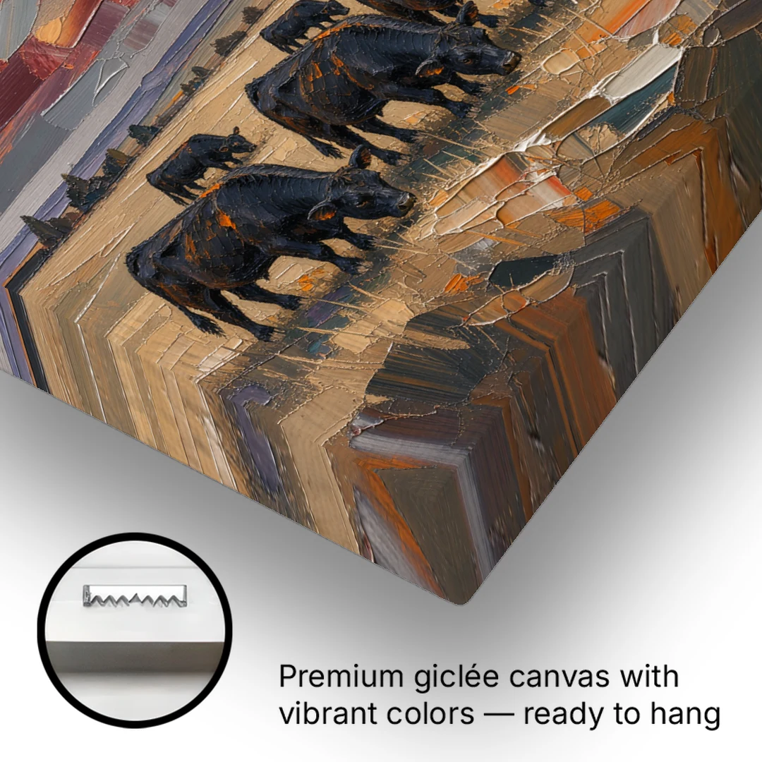 Western Wall Art of Angus Grazing at Sundown - Canvas Wall Art - Gallery Wrap Corner