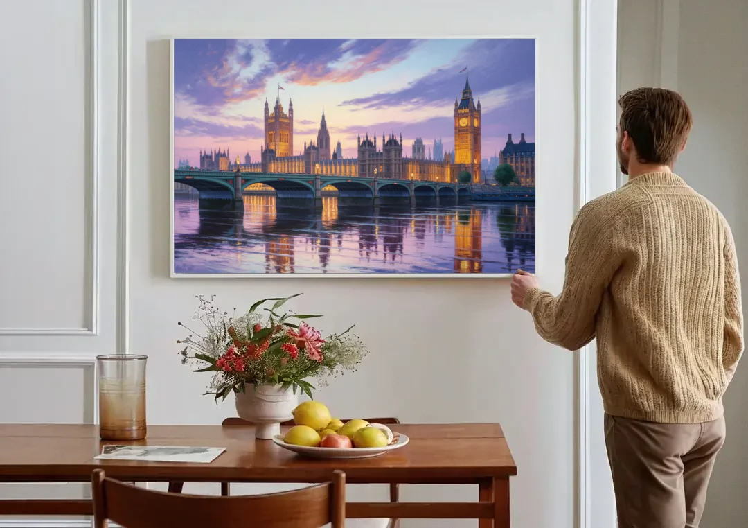 Westminster Glow canvas wall art above a dining table