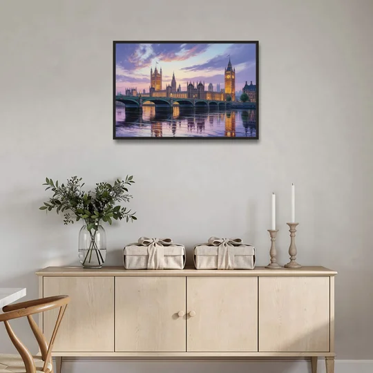 Westminster Glow - Black Framed Canvas Wall Art - Coffee Table - 36x24