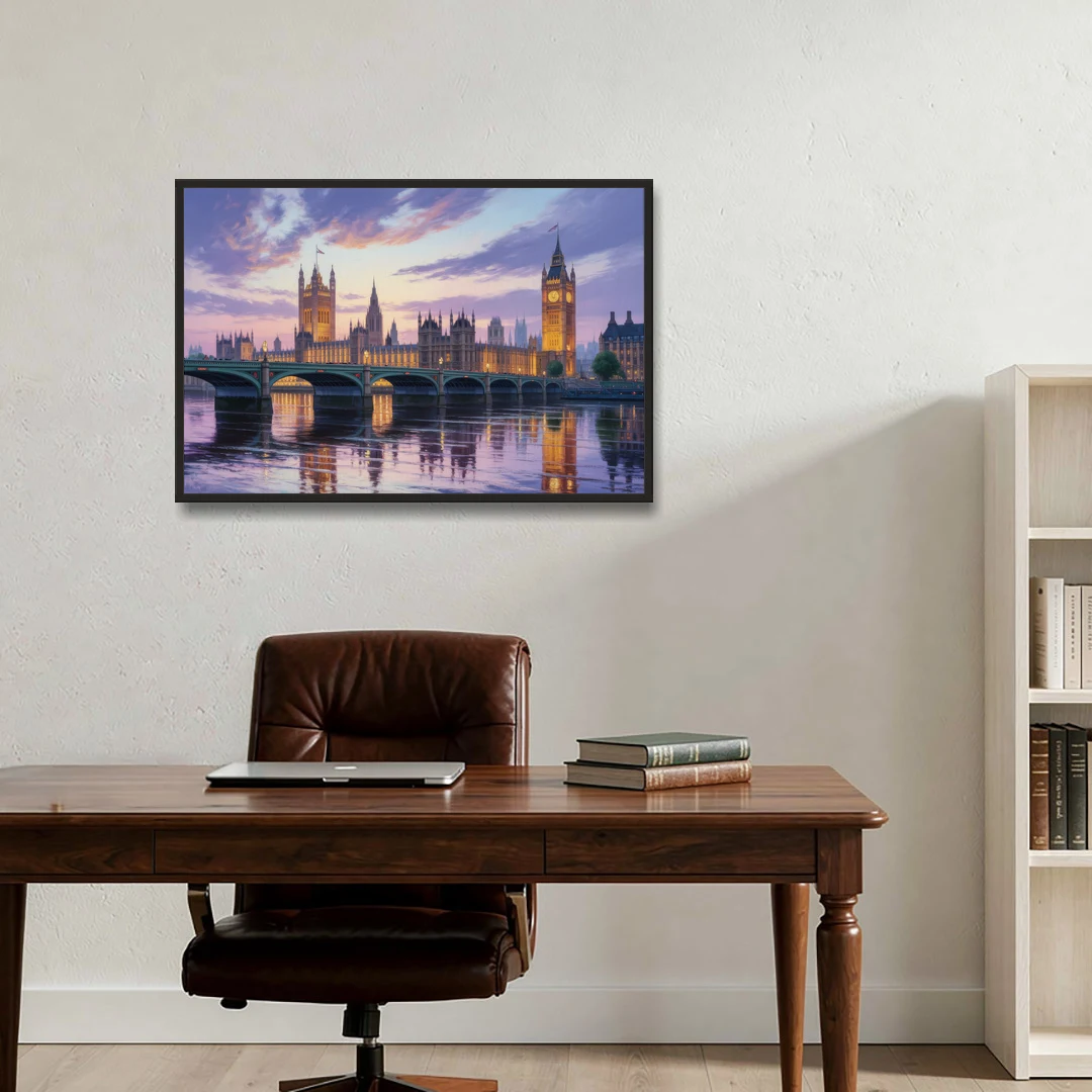 Westminster Glow - Black Framed Canvas Wall Art - Office - 36x24