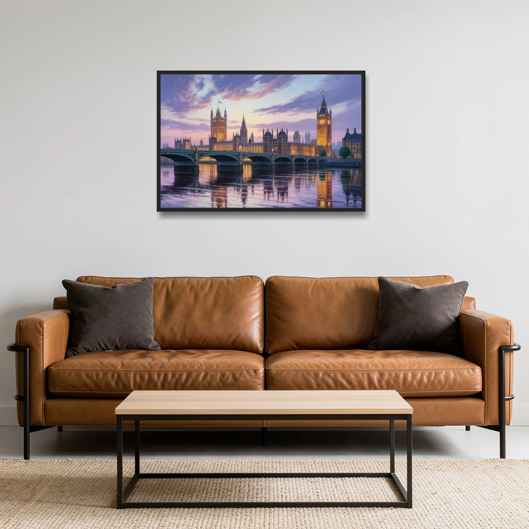 Westminster Glow - Black Framed Canvas Wall Art - Sofa - 36x24