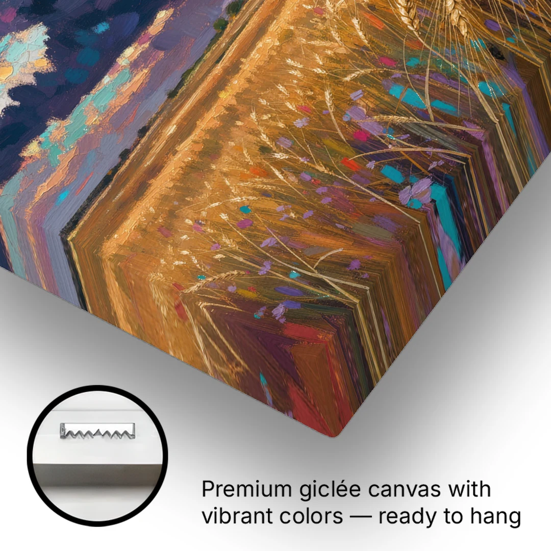 Wheat Field Painting Under a Gathering Storm - Canvas Wall Art - Gallery Wrap Corner
