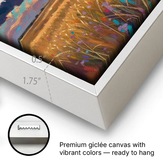 Wheat Field Painting Under a Gathering Storm - White Framed Canvas Wall Art - Gallery Wrap Corner